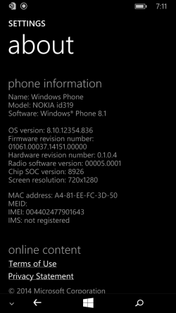 Windows Phone 8.1-8.10.12354.836-NOKIA id319-Version.png