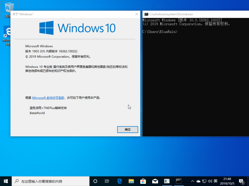文件:Windows 10 10.0.18362.10022.19h1 release svc 19h2 rel.190914-1602 Version.png