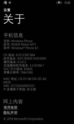 Windows Phone 8.1-8.10.12387.884-Lumia 925T-Version.png